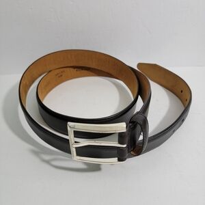 LEJON Men's Black Leather Belt Size 50 Aniline Clove Leather 16312 Silver Buckle